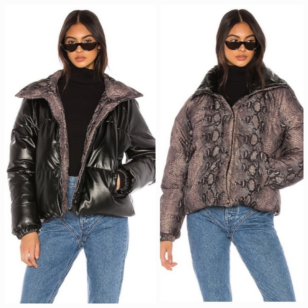 New BlankNYC x Revolve Reversible Snake Print Puffer Jacket